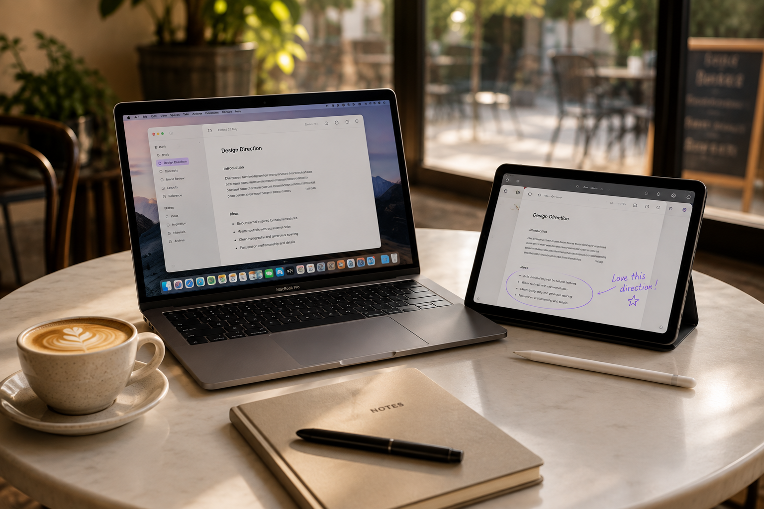 A Mac and Galaxy Tab together in one workspace.