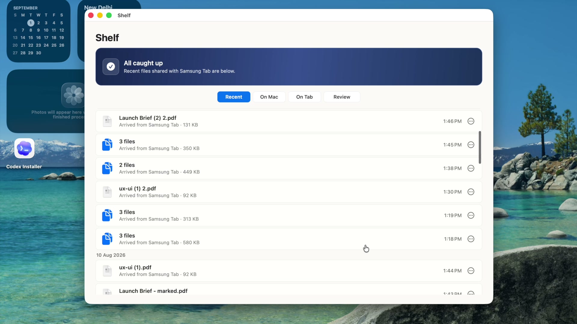 Shelf history shown on the Mac.