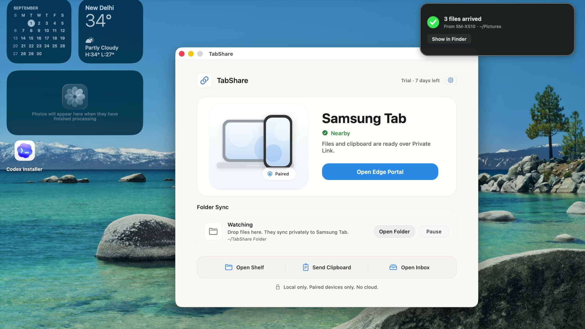 A Mac showing files arrived from the Galaxy Tab.
